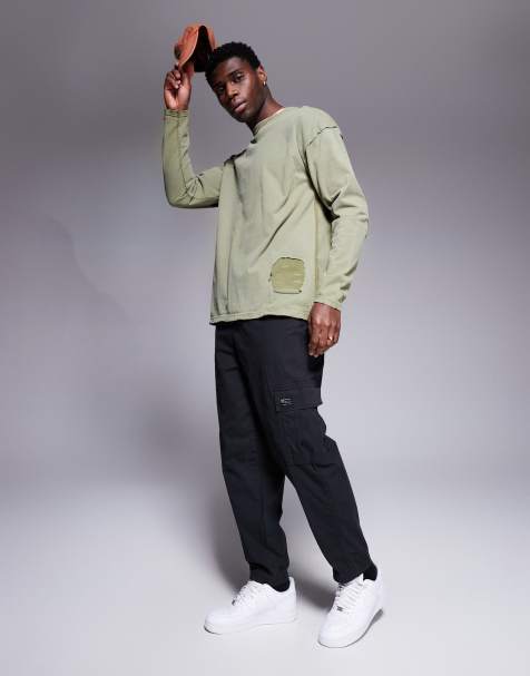 Liquor N Poker – Doppellagiges Langarmshirt in Khaki mit Zierabnutzungen - view 1