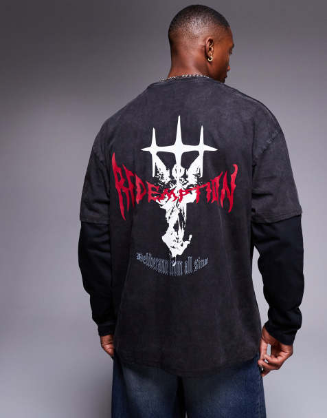 Liquor N Poker double layered motif tee in black  - view 1