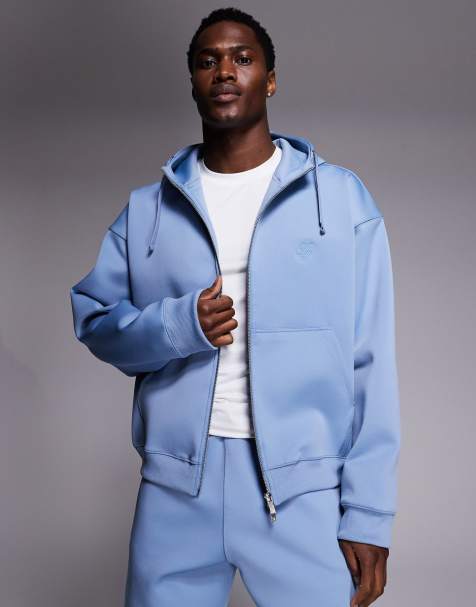 Liquor N Poker double zip scuba-style fabric hoodie co-ord in pastel blue - view 1