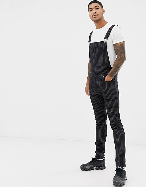 Liquor N Poker dungarees with pinstripe in black