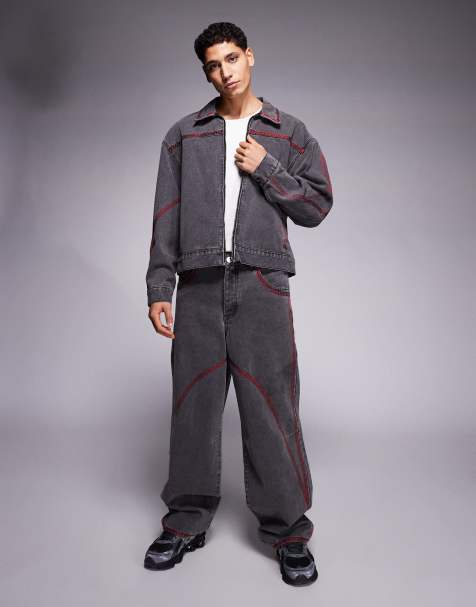 Liquor N Poker embroidery detail baggy baseball jeans in black (Part of a set) - view 1