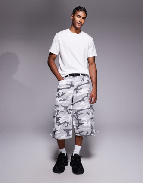 Liquor N Poker exra baggy denim jorts in grey camo - view 1