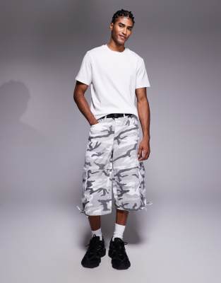 Liquor N Poker Liquor N Poker extra baggy denim jorts in grey camo