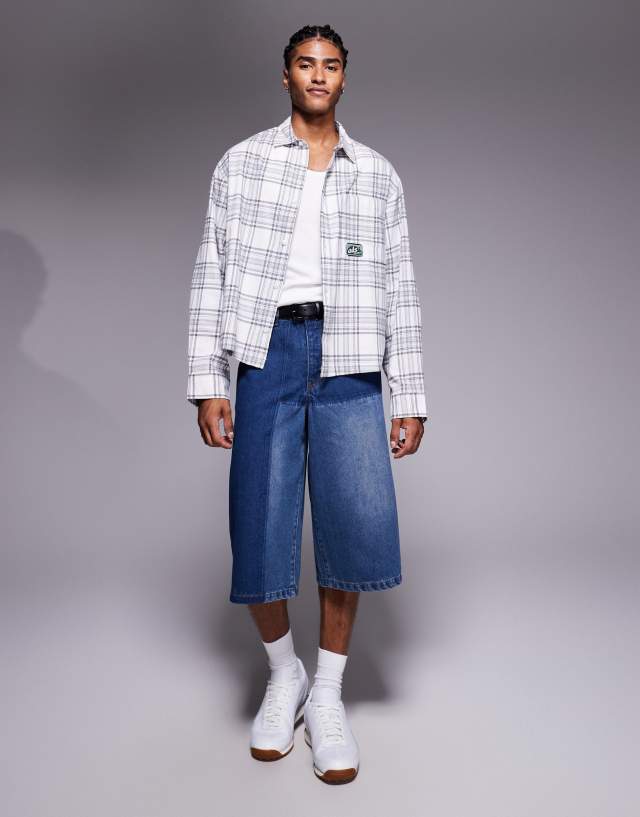 Liquor N Poker extra baggy denim shorts in blue patchwork | ASOS