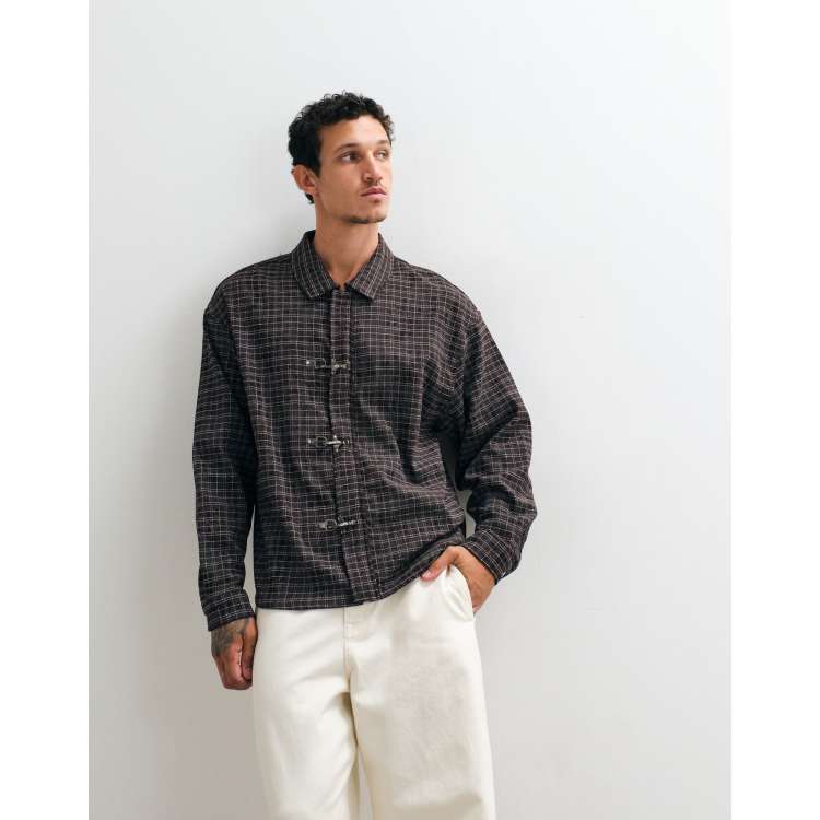 Liquor N Poker fireman buckle flannel shirt in brown | ASOS