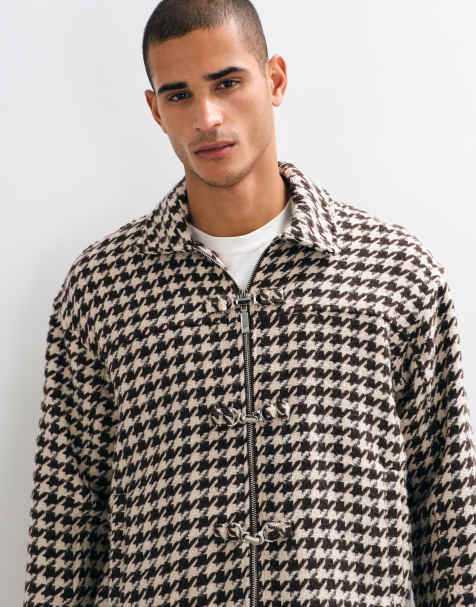 Liquor N Poker fireman clasp harrington jacket in brown houndstooth - view 1