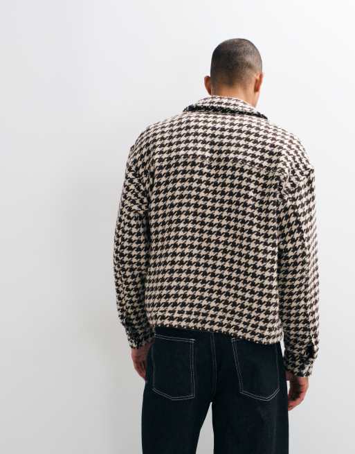 Liquor N Poker fireman clasp harrington jacket in brown houndstooth, 5 of 5