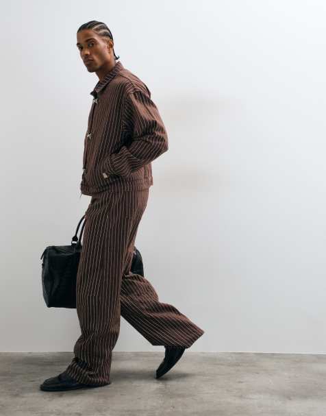 Liquor N Poker fireman clasp jacket and jeans co-ord in chocolate brown stripe - view 1