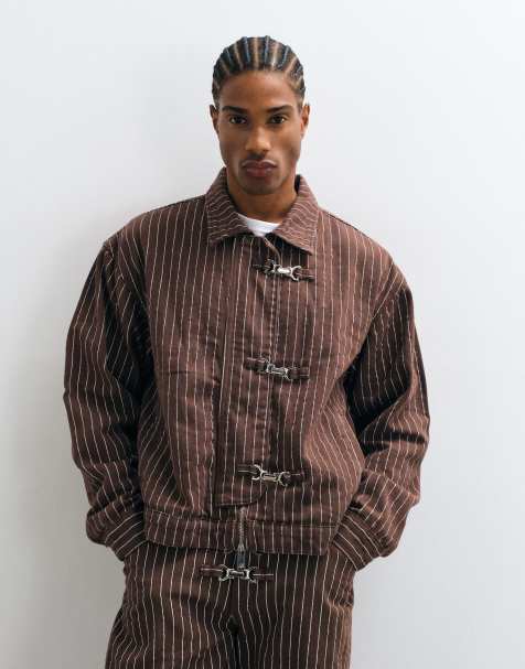 Liquor N Poker fireman clasp jacket co-ord in chocolate brown stripe - view 1