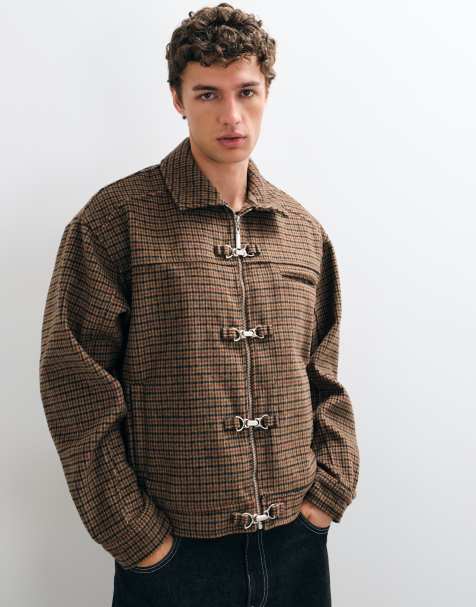 Liquor N Poker fireman clasp shirt jacket in brown check - view 1