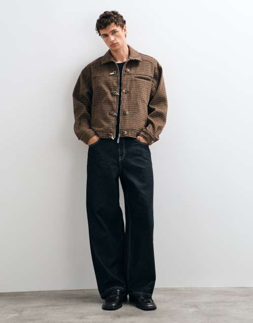 Liquor N Poker fireman clasp shirt jacket in brown check, 2 of 5