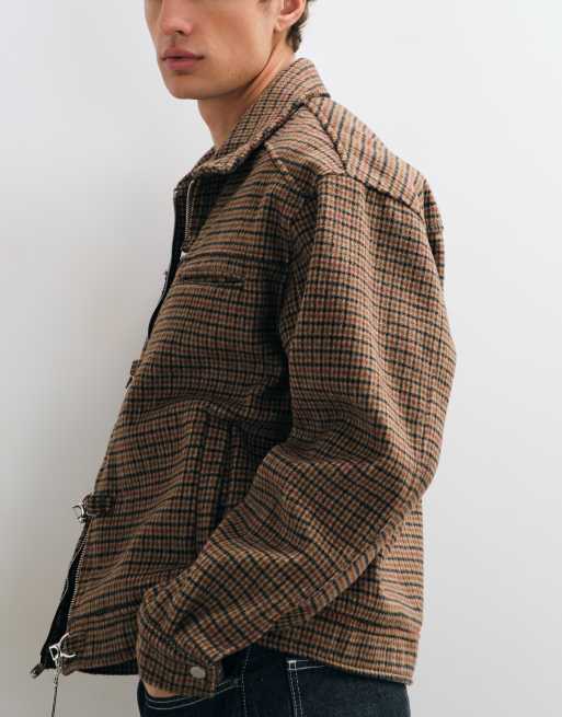 Liquor N Poker fireman clasp shirt jacket in brown check, 4 of 5