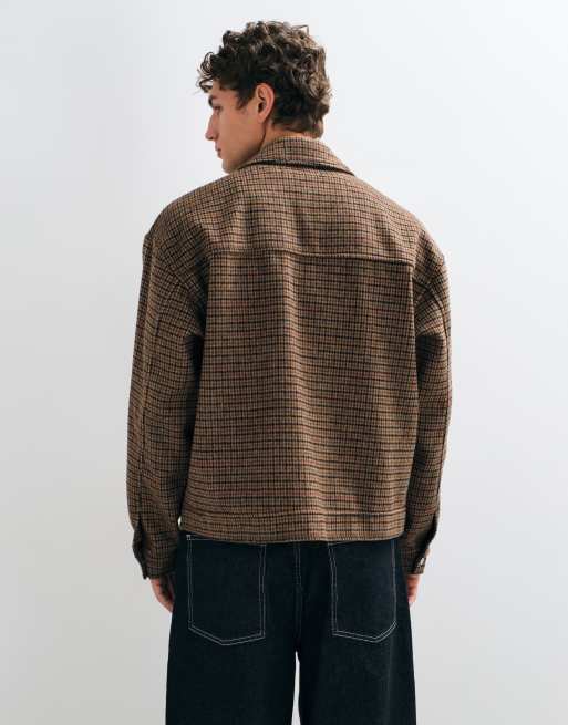 Liquor N Poker fireman clasp shirt jacket in brown check, 5 of 5