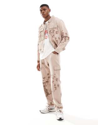 Liquor N Poker Floral Twill Cargo Pants In Brown - Part Of A Set