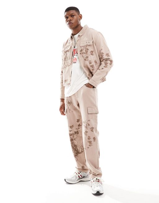 Liquor N Poker floral twill cargo pants in brown (part of a set)