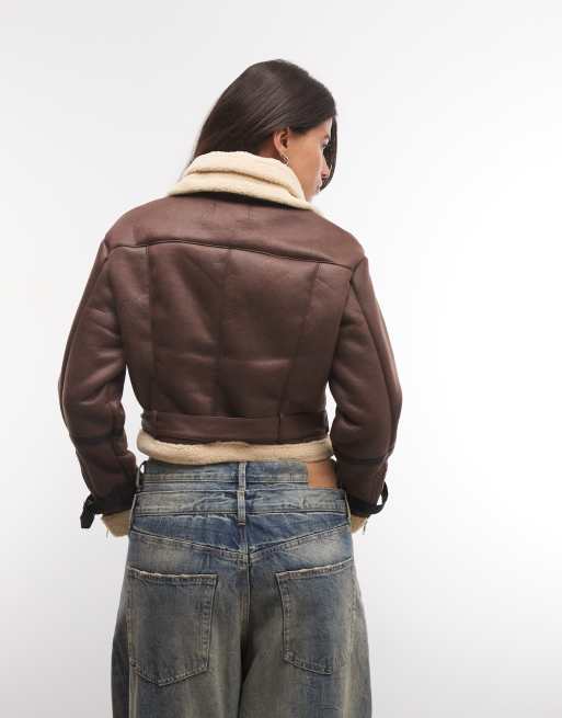 Liquor N Poker funnel neck aviator jacket in brown, 4 of 4