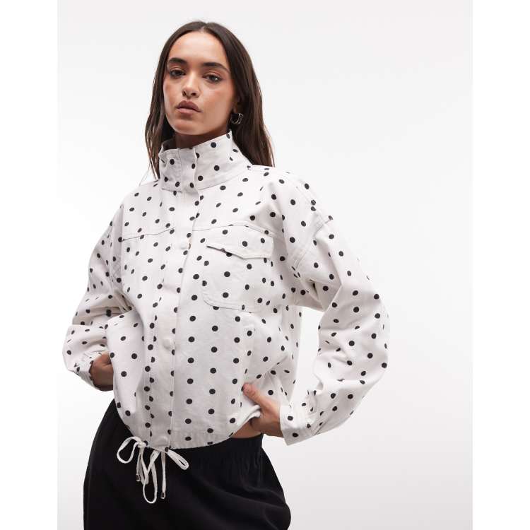 Liquor N Poker funnel neck jacket in white polka dot | ASOS