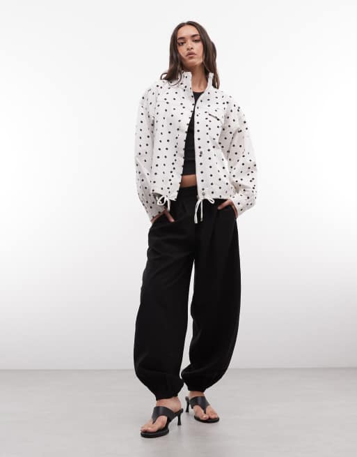 Liquor N Poker funnel neck jacket in white polka dot, 2 of 4
