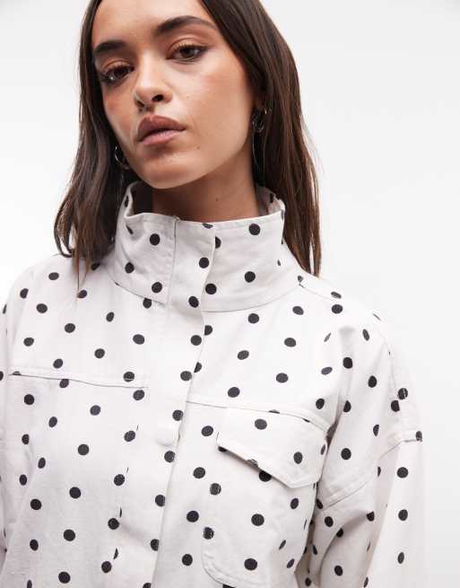 Liquor N Poker funnel neck jacket in white polka dot, 3 of 4
