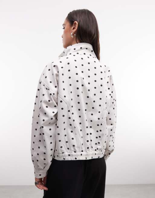 Liquor N Poker funnel neck jacket in white polka dot, 4 of 4