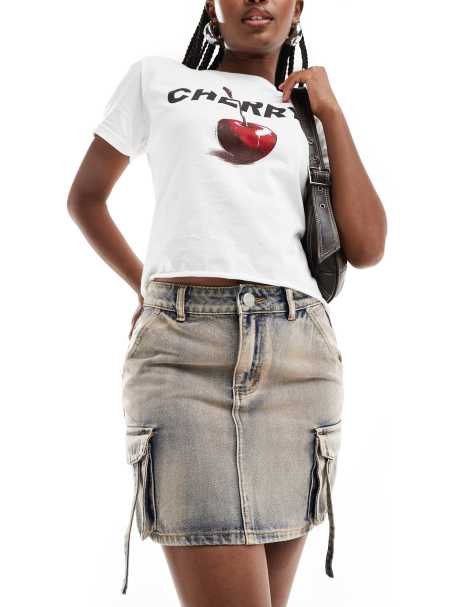 Liquor N Poker - Gerafelde denim mini rok met bruine wassing - view 1