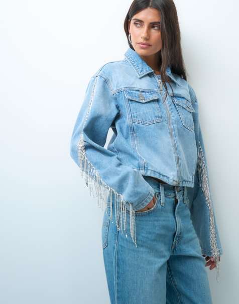 Liquor N Poker giacca di jeans coordinata con frange in lavaggio blu - view 1