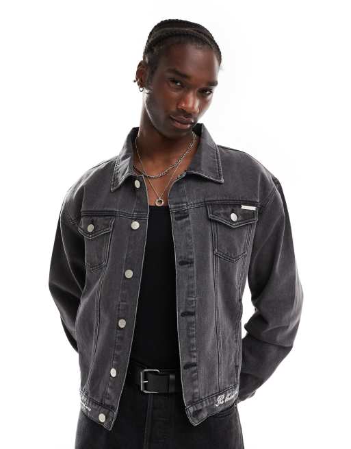 Liquor N Poker - Giacca di jeans nera con stampa, 4 di 4