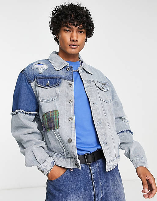 Asos Uomo Abbigliamento Cappotti e giubbotti Giacche Giacche di jeans Giacca di jeans oversize anni 90 patchwork in coordinato 