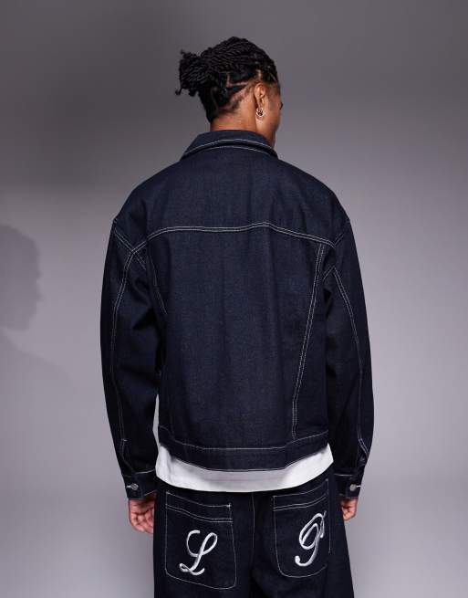 Liquor N Poker - Giacca oversize lavaggio indaco grezzo in coordinato, 3 di 5