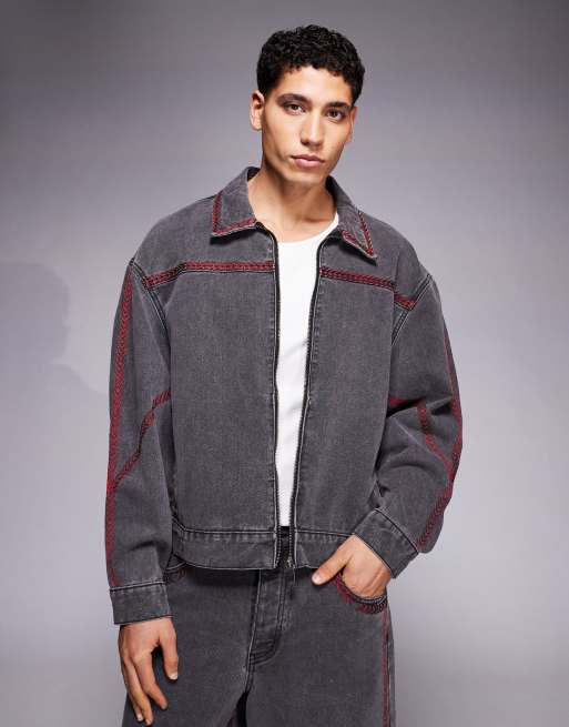 Liquor N Poker - Giacca oversize stile baseball nera con ricamo in coordinato, 1 di 5