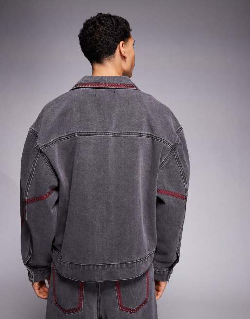 Liquor N Poker - Giacca oversize stile baseball nera con ricamo in coordinato, 3 di 5