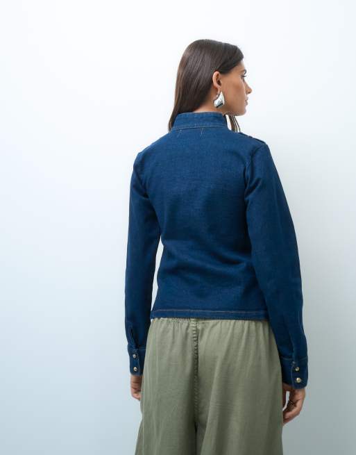 Liquor N Poker giacca stile drummer ristretta in denim indaco grezzo, 4 di 4