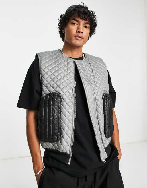Liquor N Poker – Gilet in Hellgrau mit 3D-Taschen