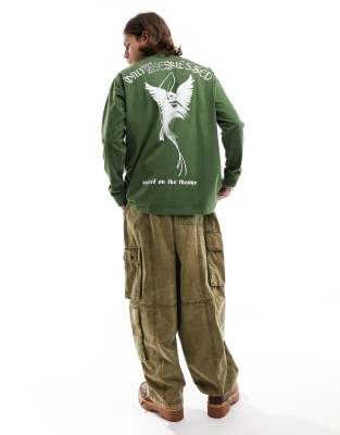 Liquor N Poker Liquor N Poker graphic back long sleeve t-shirt in khaki-Green