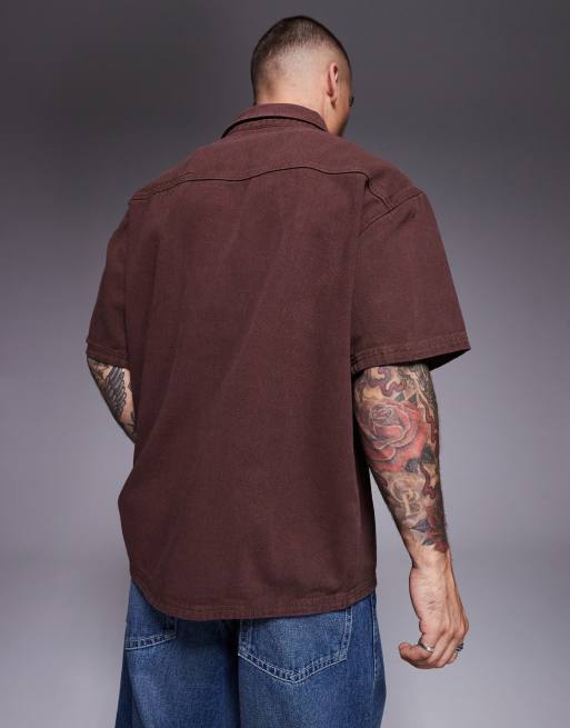 POKER CLUB GANG'S VILLE ポケット付きシャツ Liquor N Poker heavy twill denim shirt in brown | ASOS