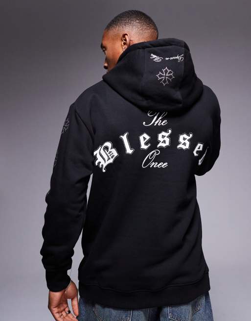 Liquor N Poker - Hoodie met versiering van siersteentjes en motief op de achterkant in zwart