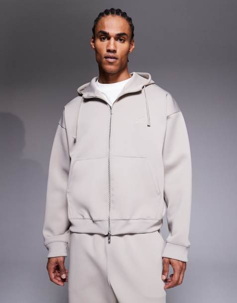 Liquor N Poker - Hoodie van scuba-achtige stof met dubbele rits in stone, deel van co-ord set - view 1