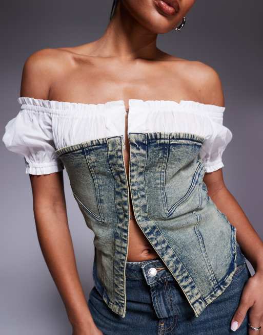 Lucky Brand Women's Denim Corset Dress - Festival Style With Frayed Hem