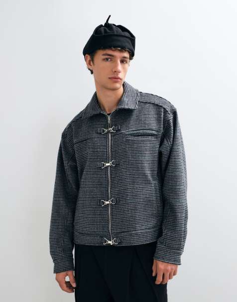 Liquor N Poker houndstooth fireman clasp shirt jacket in blue check - view 1
