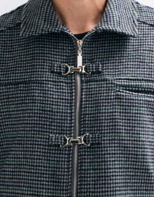 Liquor N Poker houndstooth fireman clasp shirt jacket in blue check, 3 of 5