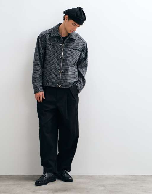 Liquor N Poker houndstooth fireman clasp shirt jacket in blue check, 4 of 5