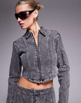 Liquor N Poker - Jacke in Dark Denim mit Kontrastnaht-Blau