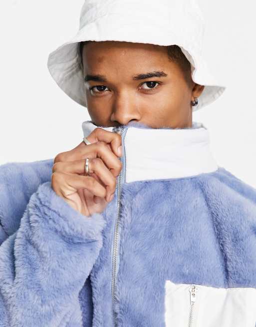 Liquor N Poker jacket in light blue micro fur with white panels, 4 of 4