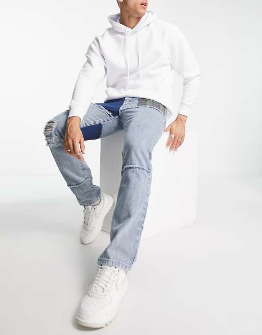 Liquor N Poker - Jaren 90-stijl oversized patchwork jeans met rechte pijpen in blauw, deel van combi-set