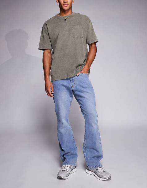 Liquor N Poker stacked slim flare denim jeans in light wash blue