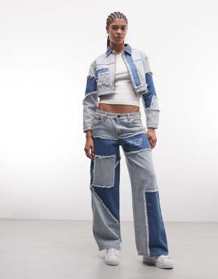 Jean baggy d'ensemble effet coupé-cousu usé - Bleu 38