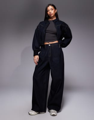 Jean d'ensemble baggy plissé fer à cheval - Indigo brut-Gris 34