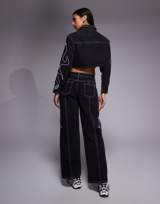 Liquor N Poker - Jean d'ensemble décontracté à taille basse et appliqués - Noir, 3 de 5