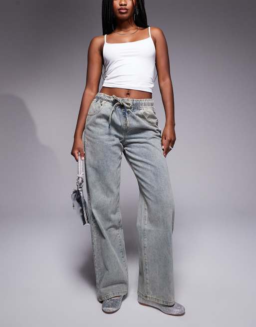 Liquor N Poker - Jeans ampi blu con dettaglio in strass sui lati