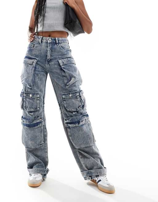 Liquor N Poker - Jeans ampi blu lavaggio acido, 3 di 5